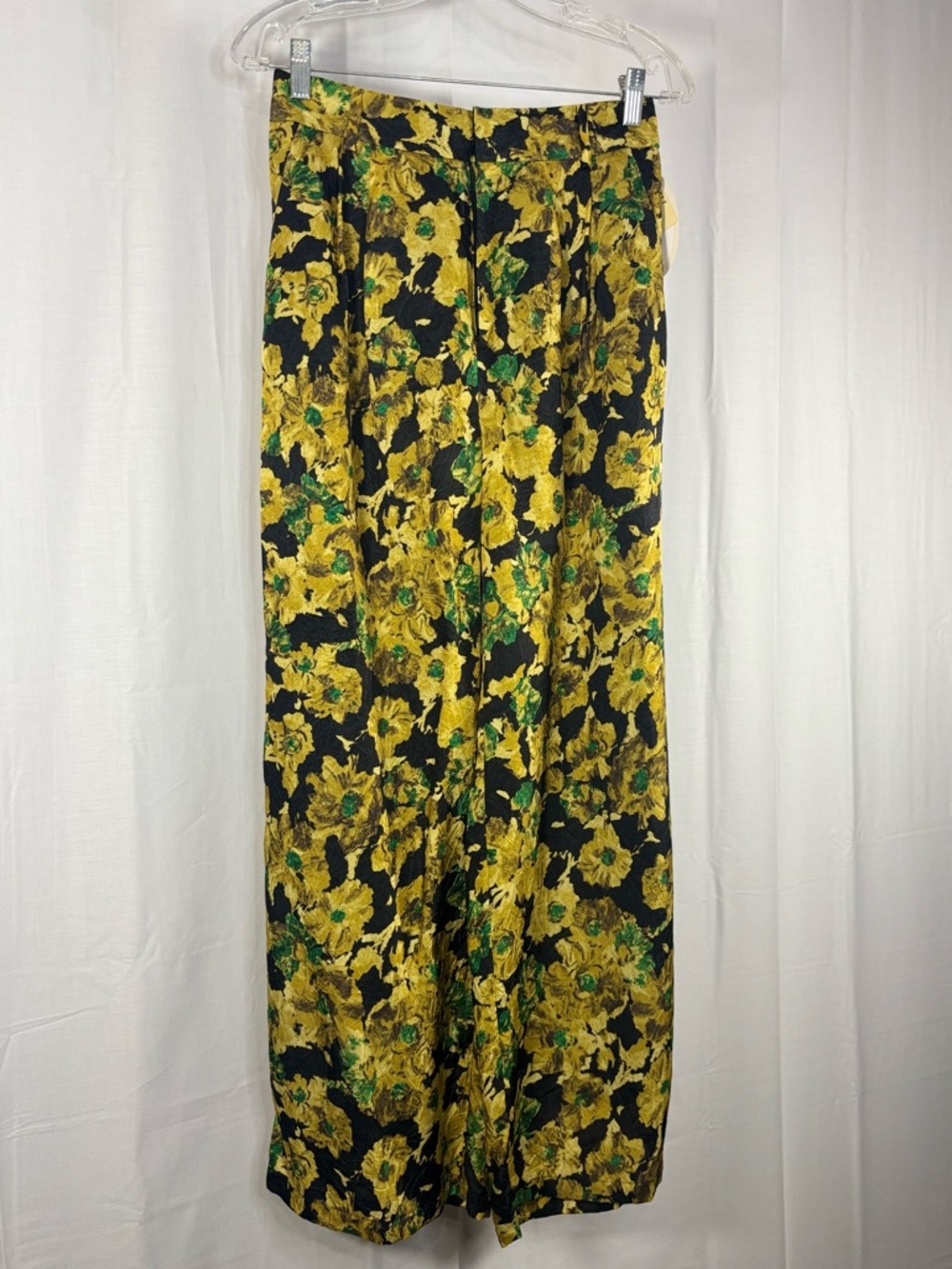 NWT LEUR LOGETTE Floral Print Wide leg Pants - Black, Yellow & Green size 2/ US4
